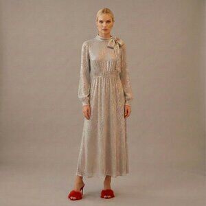 Elegant Champagne Sequin Maxi Dress Long Sleeve Premium Style